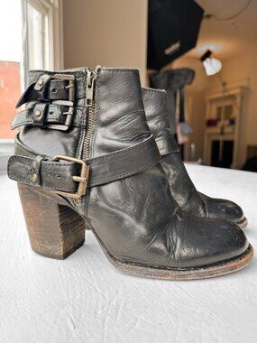 Freebird by Steven Bolo Booties Size 8 in Black Leather, Motorcycle Boots